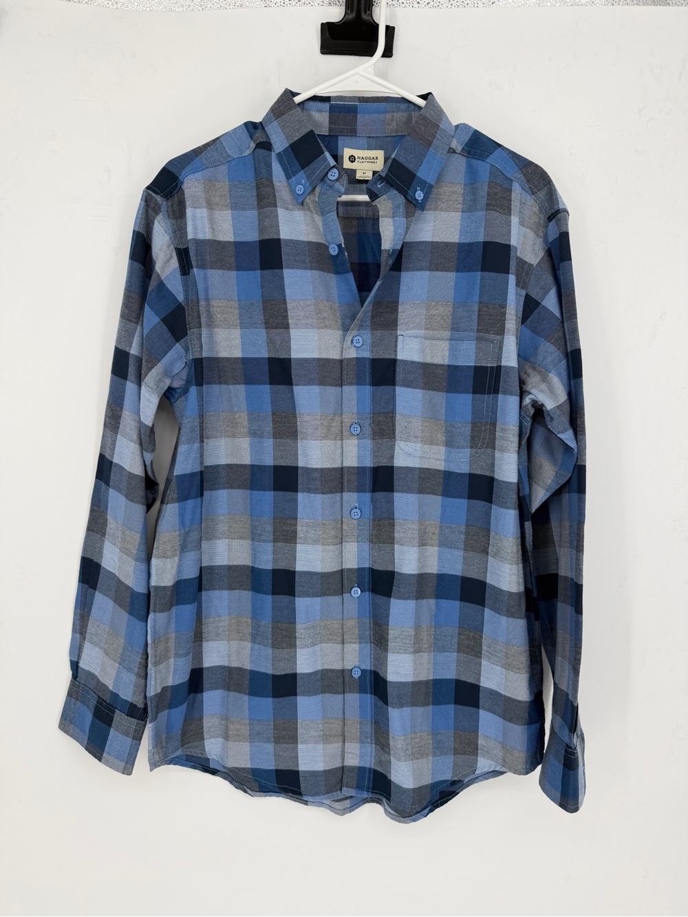 Haggar Button-up shirt in a blue and grey plaid